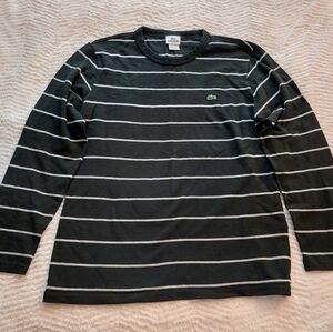 Lacoste Striped Cotton Sweater Size 7 Slim Black / White